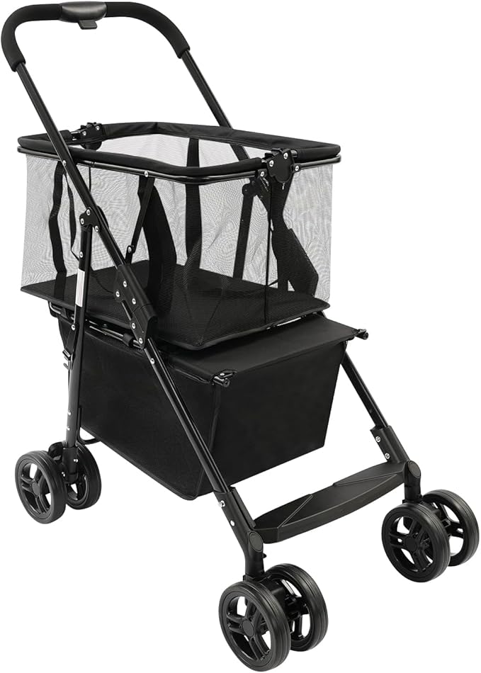 Heavy Duty Folding Shopping Cart with 44.09 lbs Capacity, 2-Tier Foldable Grocery Cart with Removable 56L+33L Bag,Portable Utility Carts for Market, Laundry, Picnic,Outdoor