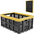 49L Collapsible Crate, Milk Crate for Storage, Foldable Storage Crate, Stackable Crate for Organizing for Home, Shopping, Camping, School, Office, Warehouse, Yellow