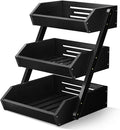 G.a HOMEFAVOR Large Bamboo Fruit Basket, 3 Tier Fruit Bowl for Kitchen Counter, Fruit Holder for Kitchen Countertop, Snack Fruit Vegetable Storage Basket Stand (BLACK)