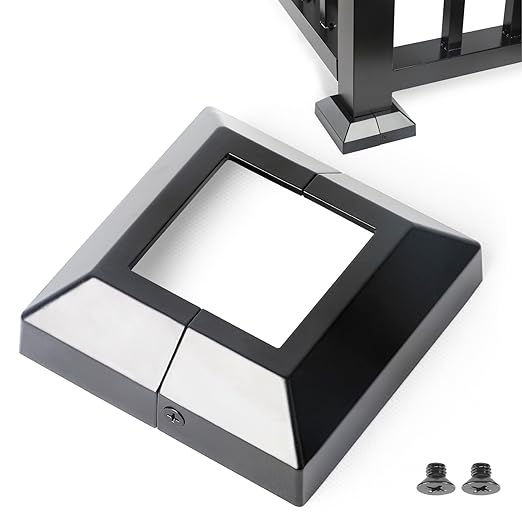 2.5"x2.5"（Actual: 2.5"x 2.5"） Deck Post Base Cover Decorative Post Base Trim Skirt Black Aluminum 4Pack