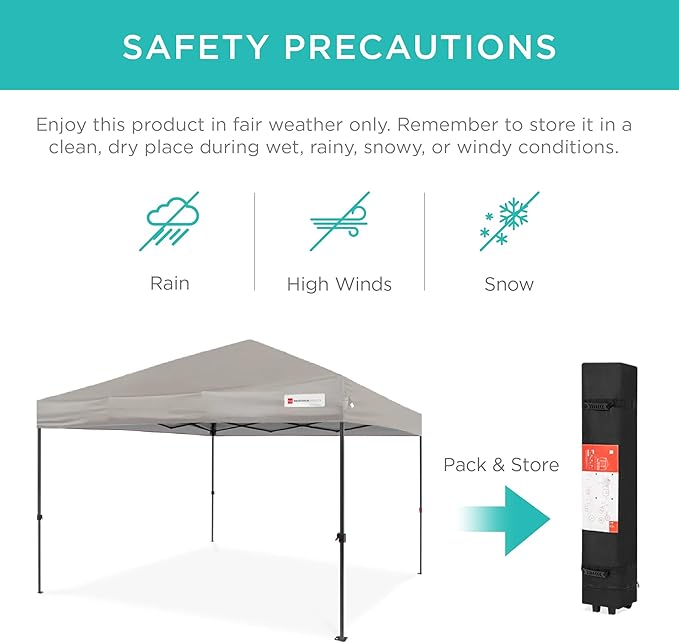 Best Choice Products 10x10ft 1-Person Setup Pop Up Canopy Tent Instant Portable Shelter w/ 1-Button Push, Case, 4 Weight Bags - Light Gray