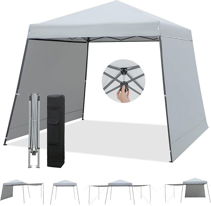 Tangkula 10x10 Ft Pop Up Canopy with Sidewalls, Portable Outdoor Tent with Center Lock, 16 Stakes, 12 Ropes, Roller Bag, UPF50+ Canopy Tent with Dual Awnings for Camping, Patio, Market