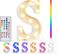 Pooqla Colorful Light Up Letters with Remote, Upgraded 35 Colors LED Marquee Letters, RGB Lighted Letter for Girls Teenager Gift, Birthday, Party, Wedding, Night Light, Room, Bedroom Decor, Letter S
