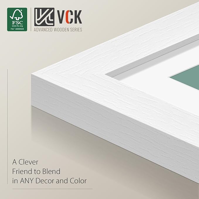 VCK 18x24 Poster Frame White - 5 Pack | with Mat 16x20 | Textured Exclusive Solid Wood Picture Frame | Horizontal and Vertical Formats with Included Hanging Hardware