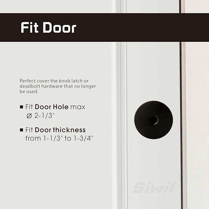 Door Hole Cover Plate Black, 2-5/8" Diameter Solid Steel, Hole Filler Plate - 1 Pack