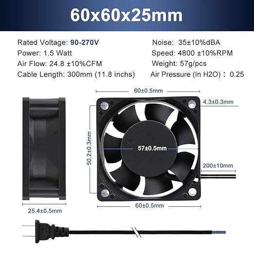 Wathai EC Brushless Cooling Fan AC 110V 115V 120V 220V 240V Axial Fan Ball Bearing 60mm x 25mm