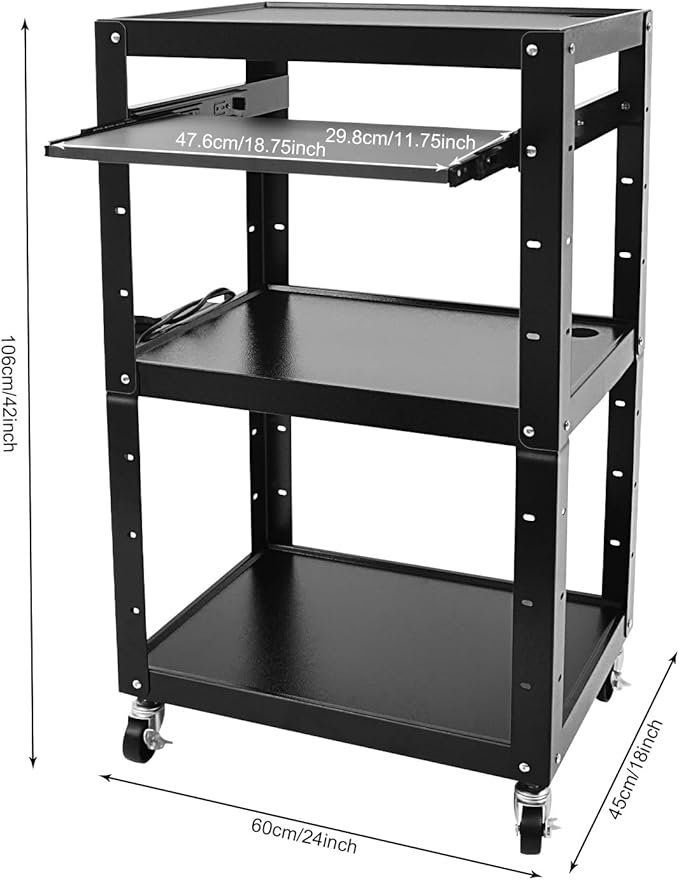 Mobile AV Presentation Cart Height Adjustable Computer Cart, Rolling Laptop Desk with Locking Wheels & Storage Shelf, for Home Office Classroom Video Projector TV Printers