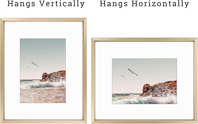 Frametory, 8x10 Metal Picture Frame with Mat for 5x7 Picture & Real Glass, Aluminum Photo Frame Collection (Gold, 2 Pack)