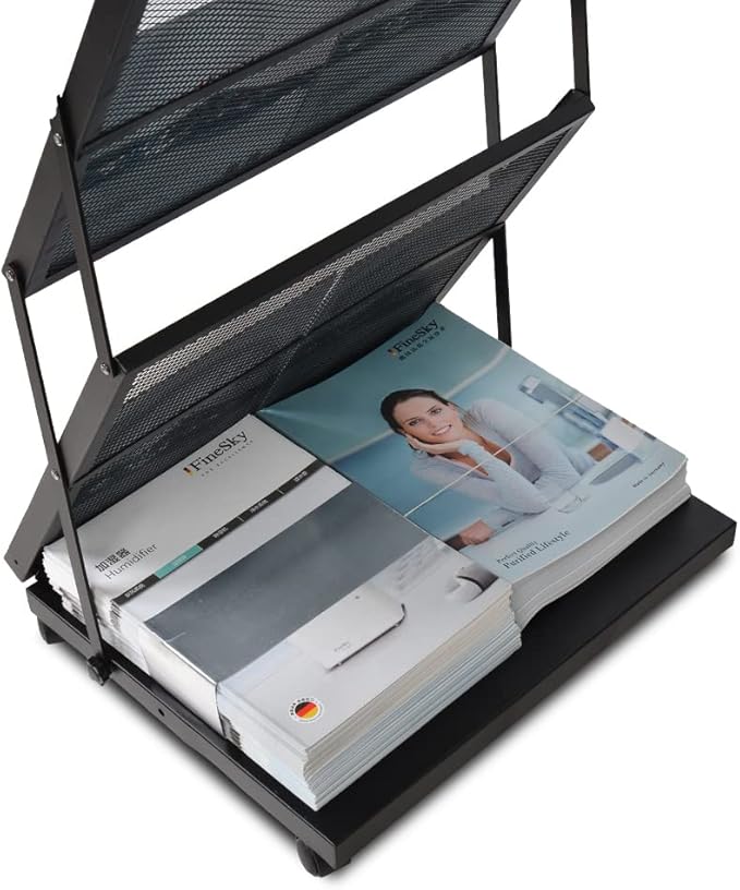 brochure display stand&Foldable Magazine Rack with 5 Pockets for Exhibition and Trade Show (17.7'X14.5'X63')