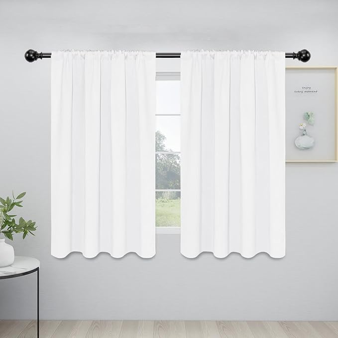 Easy-Going Rod Pocket Blackout Curtains for Bedroom, Room Darkening Window Curtains for Living Room, Thermal Insulated Noise Reduction Solid Window Drapes, 2 Panels(42x54 in, White)