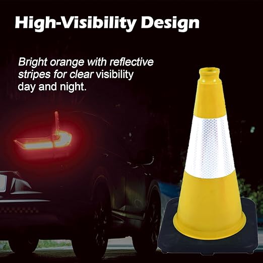 8 Pack 18 Inch Yellow Traffic Cones Black Base Durable, Training Markers for Basketball Drills, School Playground, Field Boundary (8, Yellow, 18 Inch)