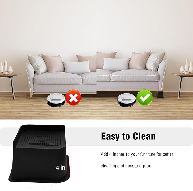 Bed Risers 4 inch Heavy Duty, Oversized Furniture Riser with Non-Slip Base for Sofa Couch Chair Desk Table Leg Dorm Bed Frame Lifts Risers Blocks Supports Up to 6,500 Lbs (Black 4 Pack)