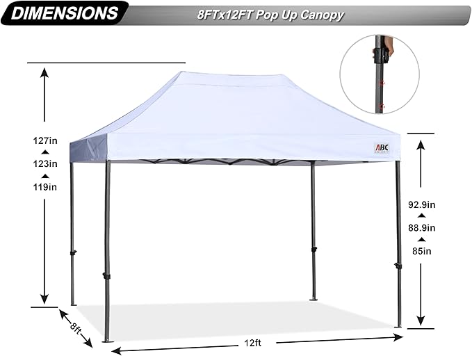 ABCCANOPY Patio Pop Up Canopy Tent 8x12 Commercial-Series (White)