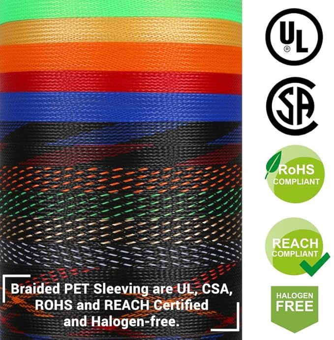 25Ft-1inch PET Expandable Braided Wire Sleeving,Wire Loom Cable Sleeve for TV,Computer,Home Theater,Automotive,Home Industrial,Electrical Wires,Chemical,Protect Cat from Chewing Cords,Black