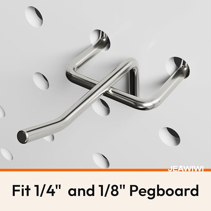 50 Pack 2 Inch Metal Pegboard Hooks, Fit 1/4 in and 1/8 in Peg Board Organizer Accessories, for Hanging Storage, Garages, Tool Sheds, Basements