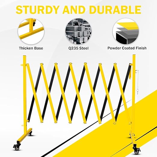 11 Traffic Barricade with Casters, Metal Expandable Barricade, Folding Security Gate, Retractable Fence Outdoor Barricade Fence for Construction Area, Traffic Control