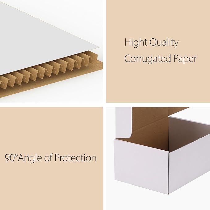 RLAVBL 30 Pack 9x6x4 Shipping Boxes, White Corrugated Cardboard Mailer Box for Packing Mailing Small Business