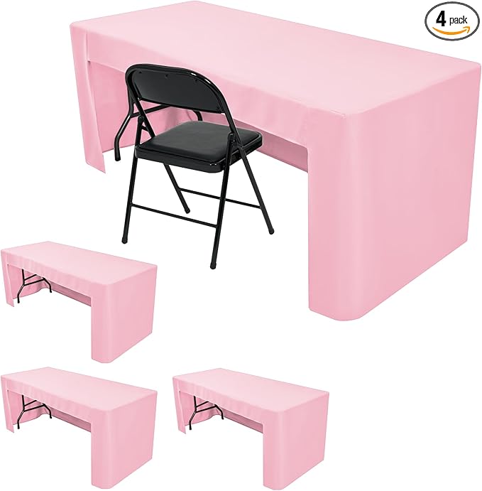 HolidayIdeas Open Back Fitted Tableclothss for 6 Foot Rectangle Table, Wrinkle Resistant Washable Table Covers 72x30 Inch for Craft Fairs, Banquets, Trade Show Display, Pink,4 Pcs