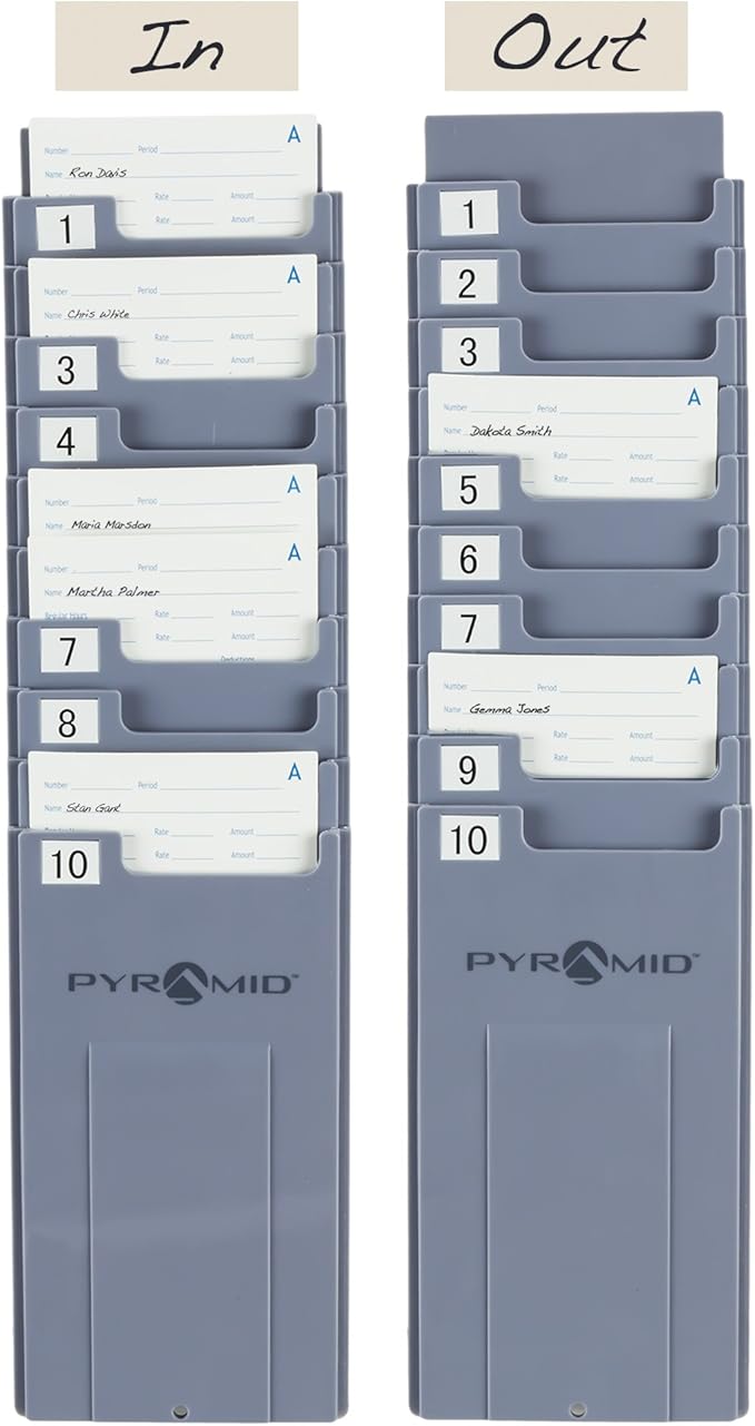 Pyramid Time Systems - Pyramid 43087 Time Card Rack Compatible with Pyramid 2500/2650 Time Clocks and 42415 Time Cards, Plastic Wall Mounted Holder with 10 Slots – Time Card Holder