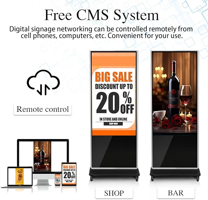 55" 4K LCD Touchscreen Digital Signage Display, Indoor Floor Standing Advertising Player, Commercial Digital Signage Kiosk with Auto AD Player, HDMI WiFi Bluetooth Input, Android 12.0 Black