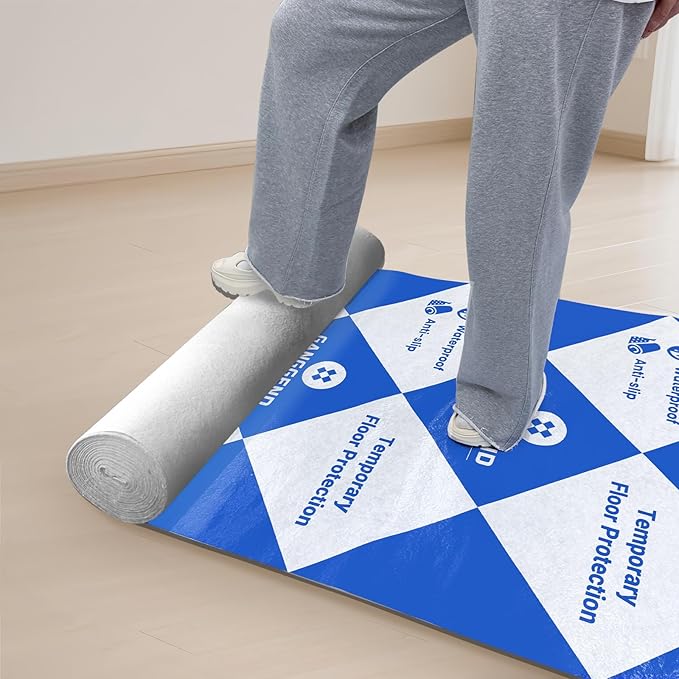 39in x 164ft Temporary Floor Protection for Construction & Renovation, Heavy Duty Floor Protection for Hardwood Floors, Tile, Carpet, Countertops, Hard Paint Protection (Blue and White)