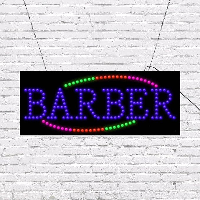 LED Barber Sign for Retail Business Displays |Advertising Electronic Light Up Sign for Windows Walls |11"H x 27"W x 2"D