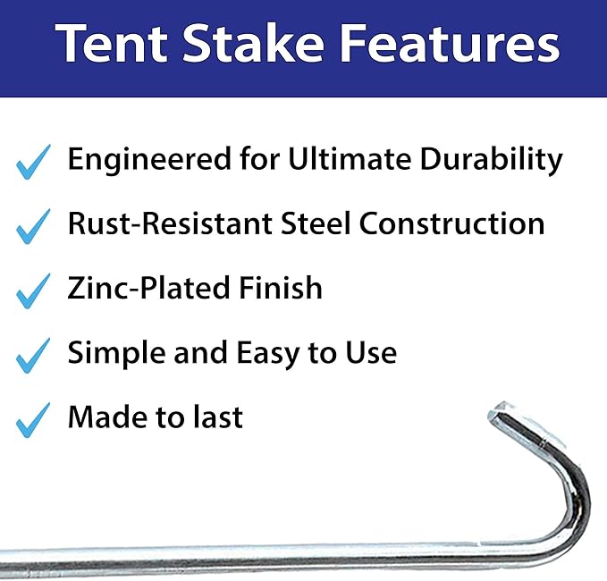 Steel Tent Stakes | 1/2" Inch Diameter x 18" Inch Length | for Commercial Inflatables, Gardens, Tarps and Tents | 100-Pack