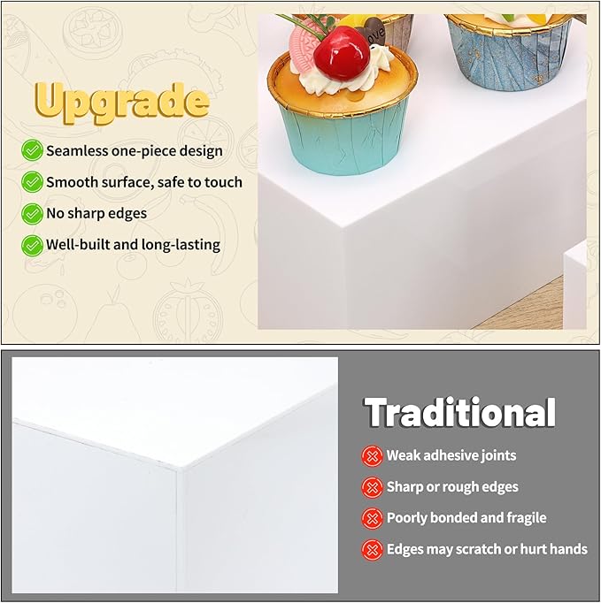 10 Pcs Buffet Food Risers, White Acrylic Dessert Cupcake Table Stands Fruit Display Shelf Set for Catering Supplies Party Jewelry Decor Risers& Protective Film (10", 9", 8", 7",6.5", 6",5",5",4", 4")