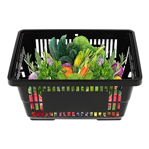 12Pcs Shopping Baskets with Handles, 21L Durable Plastic Shopping Basket, 22Lbs Load-Bearing Capacity, Stackable Portable Grocery Basket for Supermarket, Retail Shop, Bookstores (Black,16.9"X9"X11.8")