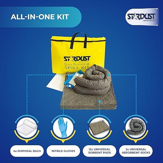 Stardust Spill Products Universal Spill Kit – OSHA Compliant Solution for Vehicles, Industrial, & Restaurant Use, Emergency Response Chemical, Water, & Bodily Fluid Cleanup, 2-Pack