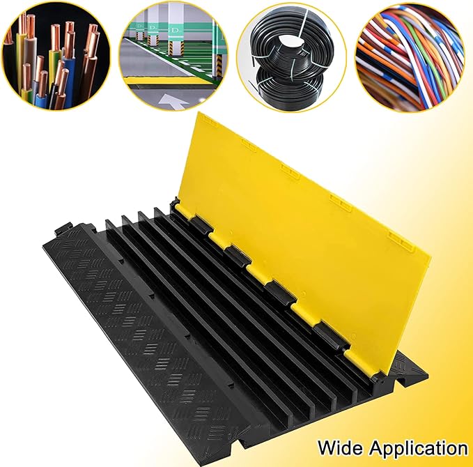 CXRCY 5 Channel Cable Protectors Ramp, 2Pack Cable Ramps,18000lbs Capacity Heavy Duty Rubber Driveway Traffic Speed Bumps Hose Cord Cable Protector Ramp for Wire/Hose/Pipe Hider