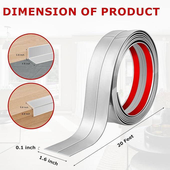 Flexible Wall Corner Protector Moulding Trim Peel and Stick Wall Corner Guards Edge Protector Self Adhesive Molding Trim Strip for Edge Ceiling (Silver, 1.6 in x 20 Ft)