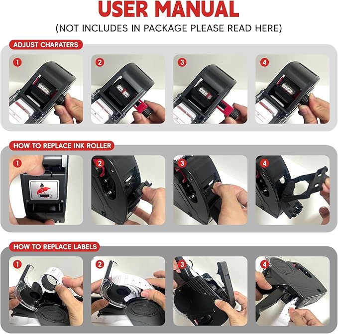 1 Line Price Gun & 8 Characters Price Tag Gun Black Pricing Gun Kit – Includes 5,000 Blank White Price Labels, 2 Ink Rollers, 1 Ink roll pre-Loaded