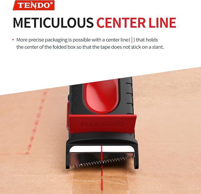 Heavy Duty Shipping Tape Dispenser: TENDO° Essential Line – Reusable, Replaceable, Eco-Friendly 2’’ Master Piece Dispenser for Pros with Patented 10° Sloped Chromium Blades - P-2200 (4th Gen.)_Red