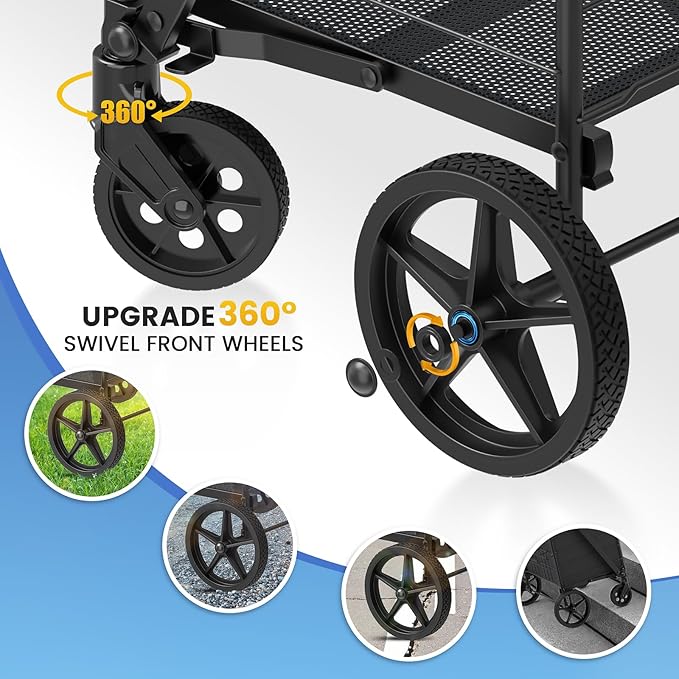 Folding Shopping Cart with Waterproof Bag, Grocery Cart with Encrypted Mesh Bottom, 23 Gal Double Basket & 360° Swivel Wheels, 260 Lbs Heavy Duty Shopping Carts for Groceries, Laundry