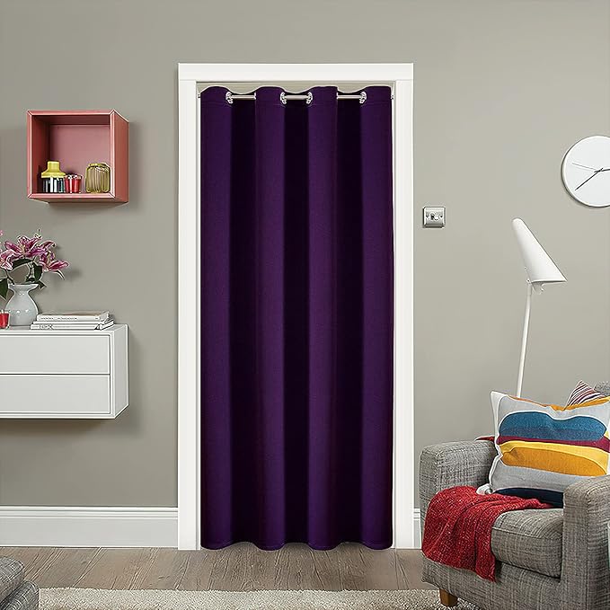 ChrisDowa Blackout Door Curtains for Doorway Privacy, Grommet Closet Curtains for Bedroom Closet Door, Thermal Insulated Doorway Cover Room Divider Drapes (1 Panel, Royal Purple, 52 x 80 Inch)