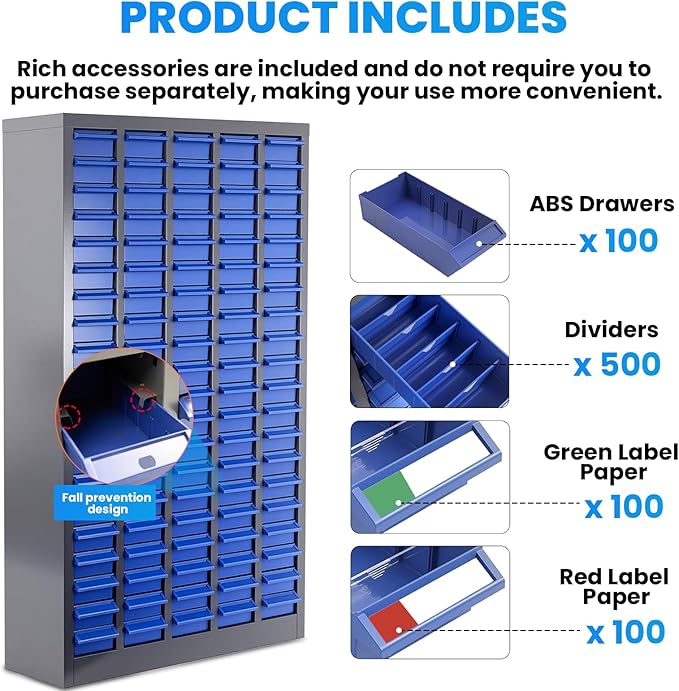 100 Drawers Bolt and Nut Tool Storage Cabinet with Shelves & Labels - Part Cabinet Bolt Bin Cabinets, Alloy Steel Tool Hardware Storage for Hardware Organization Small Items and Parts (100 Drawers)