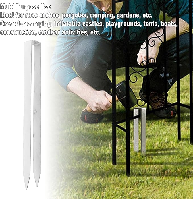 4 Pcs U Shaped Stakes Heavy Duty Stainless Steel Ground Pegs, U Shape Rose Arch Ground Anchors for Weed Barrier Fabric Irrigation Tubing, Secure Fence and Outdoor Equipment with Ea