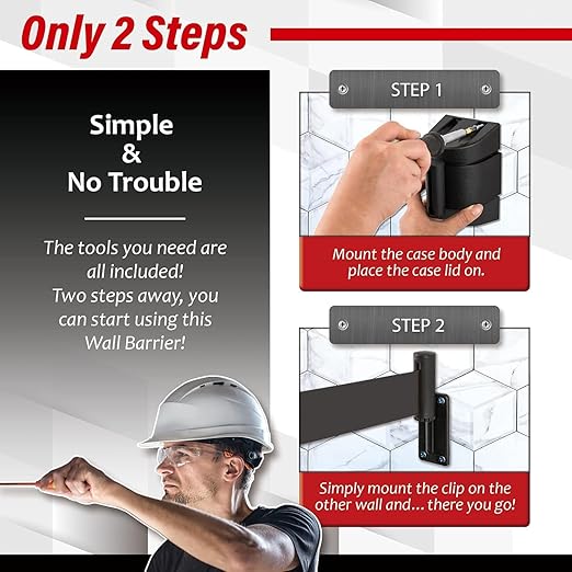 DuraSteel Wall Mount Crowd Control Retractable Belt Barrier - 9.2 Ft Black Retractables Barrier Belt w/ABS Casing Do Not Enter Crowd Control Barriers Line Divider NOT Stanchions with Retractable Belts