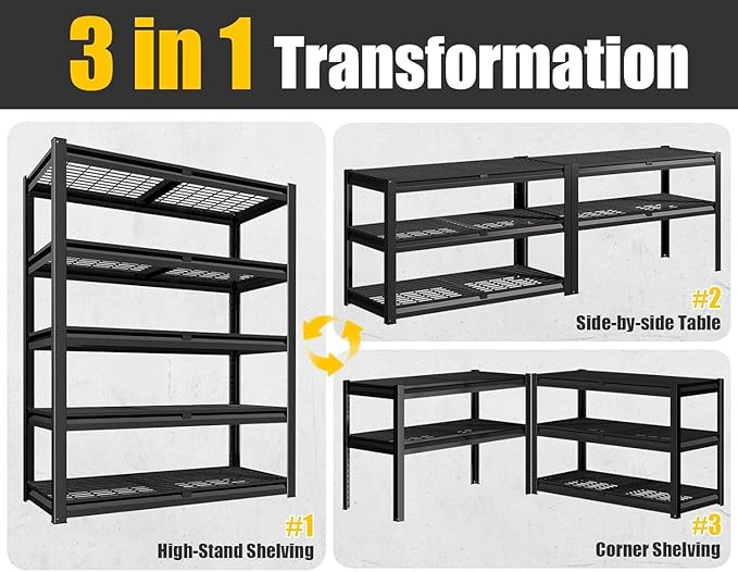 PrimeZone 72" H Heavy Duty Garage Shelving 2500 LBS 5 Tier Heavy Duty Storage Shelves Adjustable Industrial Metal Wire Shelf Unit for Garage,Basement,Pantry,Warehouse,Commercial,48" WX24 DX72 H 6Pack