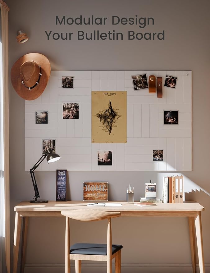 Felt Bulletin Board Tiles Large 48" x 36" Cork Board Alternative-12 Pack with 70 Adhesive Tabs, Thick Slat Wall Panels for Office Decor, Push Pin Board Wall Organizer Alternative-Milky White