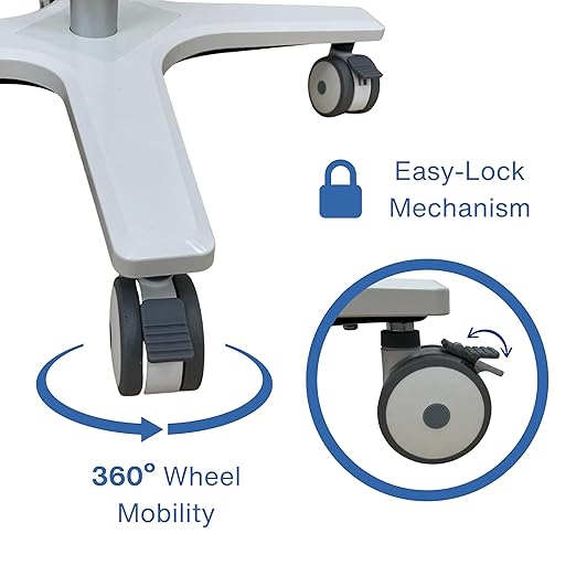 Medical Mobile Cart Stand with Storage Tray, Rolling Trolley for iPad and Tablet, Metal Frame with Lockable Wheels
