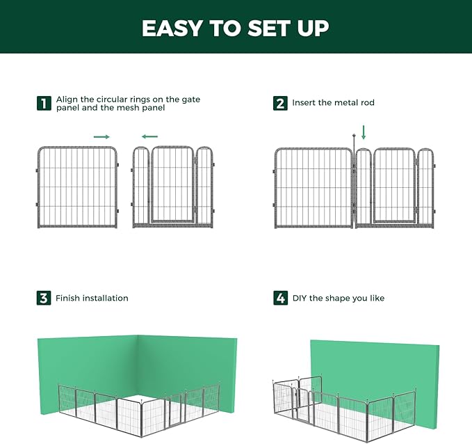 FXW Garden Fence Outdoor for The Yard – 24in(H) x 15.2ft(L) Heavy Duty Metal Animal Barrier for Dog and Rabbit, Decorative Dog Fence, 8 Panels, Silver