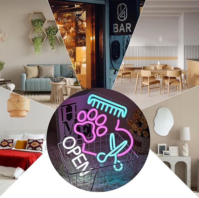 Pet Shop Open Neon Sign Paw Neon Light for Wall Decor, Dimmable Colorful Pet Grooming Salon Open LED Sign for Pet Shop,Pet Hospital,Pet Salon Store
