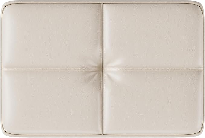 Two Leather Vanity Stool, 18.7 Inch Wide Rectangle Ottoman Bench for Makeup Room, A Set Vanity Chair with Wood Legs for Piano Room, Bedroom,Living Room with Customizable (Cream)