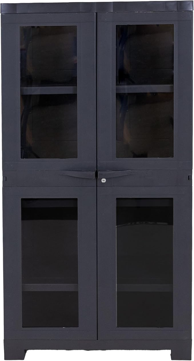 Sunnydaze Storage Cabinet with 4 Acrylic Glass Doors - Plastic Storage Cabinet - 48.75" H - Garage, Office, Home, Laundry Room