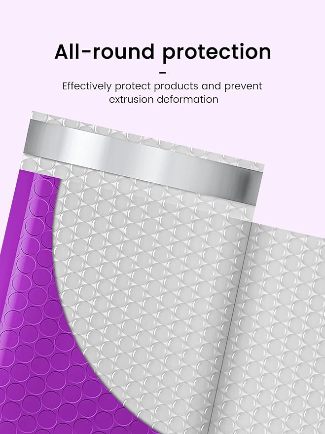 GSSSUSA Bubble Mailers 4x8 Inch 50 Pack Padded Envelopes Usable Size 4x7 Inch Shipping Envelopes Self Seal Small Packaging Shipping Bags for Mailing Jewelry, Small Business, Purple