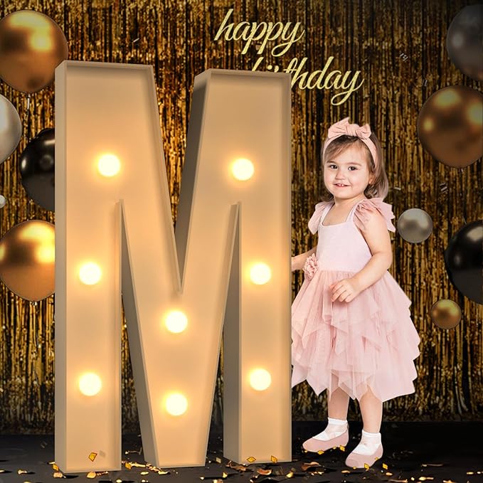 Marquee Letters 3 Feet Tall, 3FT Large Light up Letters M, Big Sign M with Warm White Light for Birthday MOM Wedding Proposal Engagement Graduation Party Backdrop Decorations