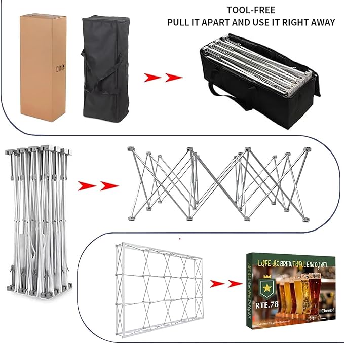 Fabric Pop Up Display Customized 7.5x7.5 FT Straight Trade Show Exhibit Booth Trade Show Backdrop Display Pop-Up Tension Fabric Displays