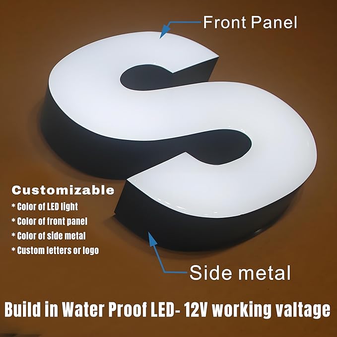 jimeiguang Custom LED Channel Letters Outdoor Waterproof Lighted Letter for Storefront Business Sign 12V Lighted Super Bright (8 letters)
